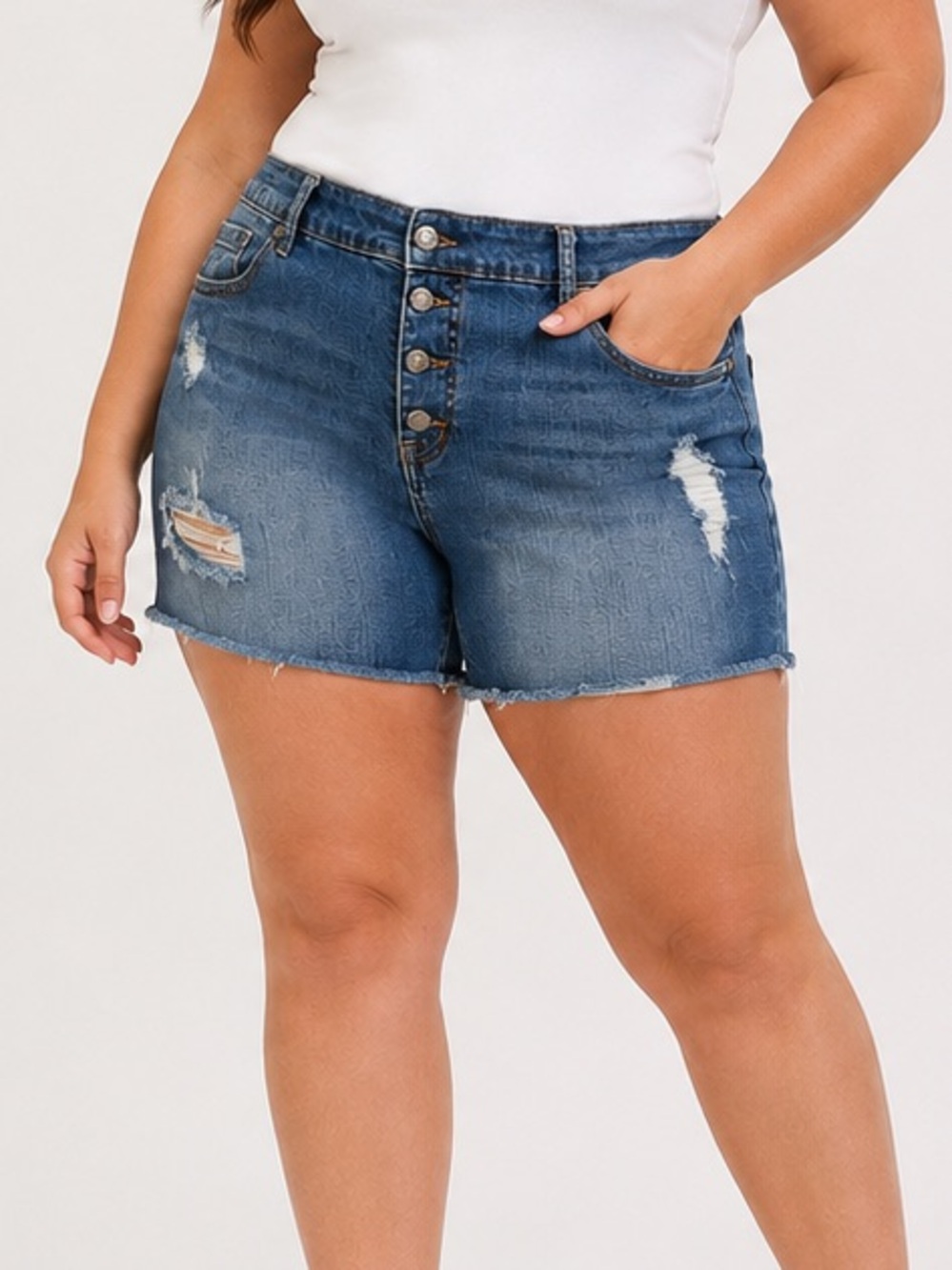 Torrid Blue Jean Distressed Button Fly Denim Short Shorts Sz 20